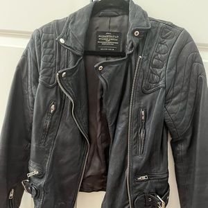 Allsaints cargo distressed leather biker jacket